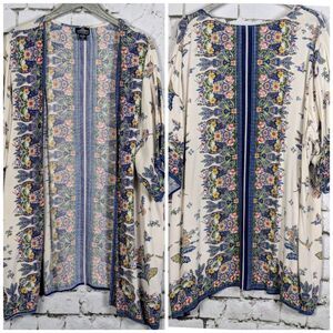 ANGIE Boho Open-Front Kimono Ruana Wrap Swim Cover Floral Large